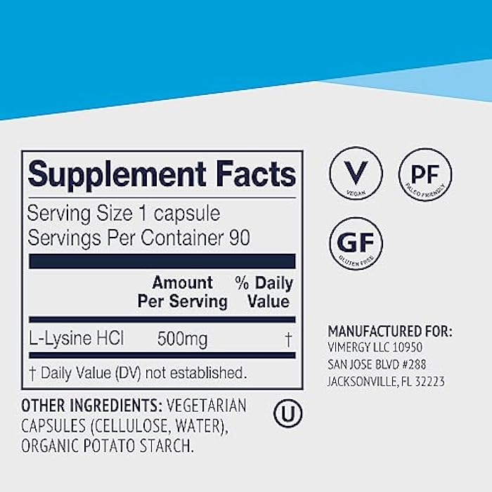 Vimergy L-Lysine – Promotes Healthy Skin, Hair & Nails* – Supports Healthy Metabolism* – Vegan, Non-GMO & Gluten-Free – 90 Capsules - Image 4
