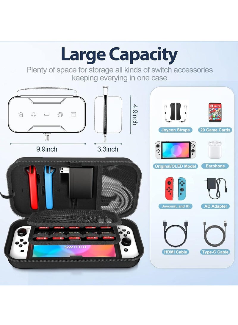 Y&D Switch OLED Carrying Case Compatible with Nintendo Switch/OLED Model Portable Travel Carry Fit for Joy-Con and Adapter Hard Shell Protective Pouch 20 Games - Image 4