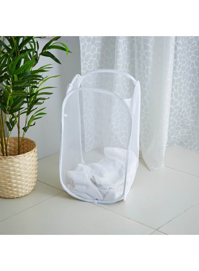 Foldable Pop Up Net Laundry Basket Compact Bin Mesh Collapsible Bag Home Toy Organizer Laundry Hamper White  - Image 1