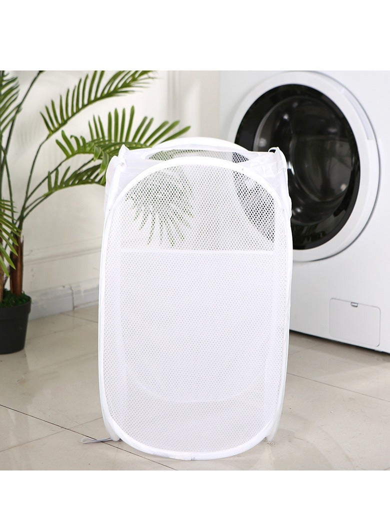 Foldable Pop Up Net Laundry Basket Compact Bin Mesh Collapsible Bag Home Toy Organizer Laundry Hamper White  - Image 2