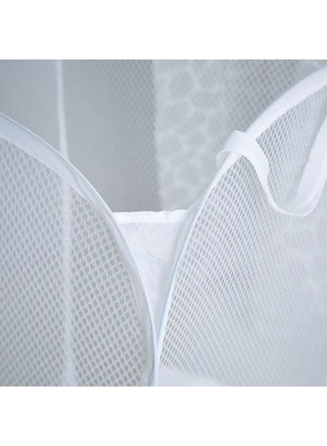 Foldable Pop Up Net Laundry Basket Compact Bin Mesh Collapsible Bag Home Toy Organizer Laundry Hamper White  - Image 3