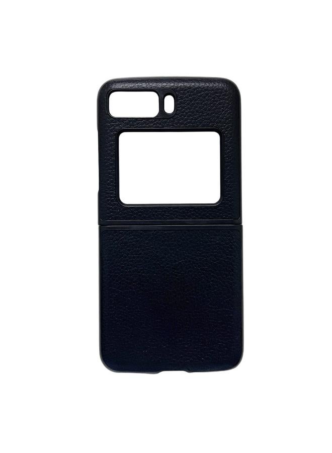 اس-توب جراب لهاتف موتورولا موتو رازر 2022 مصنوع من الجلد الطبيعي بنقشة الليتشي - Image 1