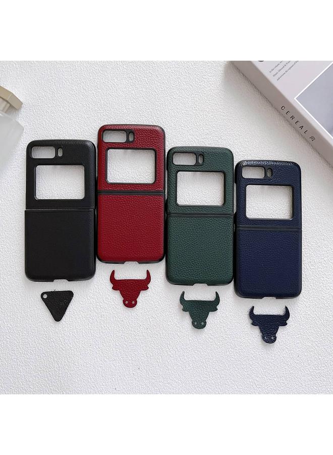 اس-توب جراب لهاتف موتورولا موتو رازر 2022 مصنوع من الجلد الطبيعي بنقشة الليتشي - Image 2