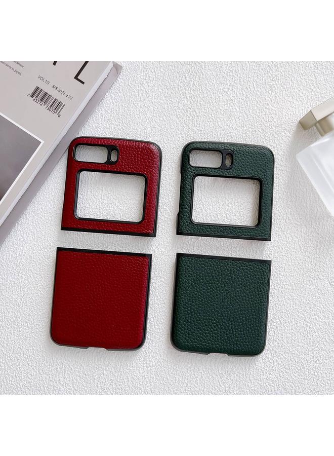 اس-توب جراب لهاتف موتورولا موتو رازر 2022 مصنوع من الجلد الطبيعي بنقشة الليتشي - Image 4