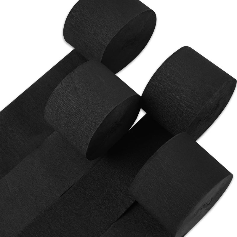 PartyWoo Black Crepe Paper Streamers 4 Rolls 328 ft Pack of Black Crepe Paper for Graduation Halloween New Year Anniversary Birthday Party Decorations 18 Inch x 82 FtRoll Black19 - Image 2