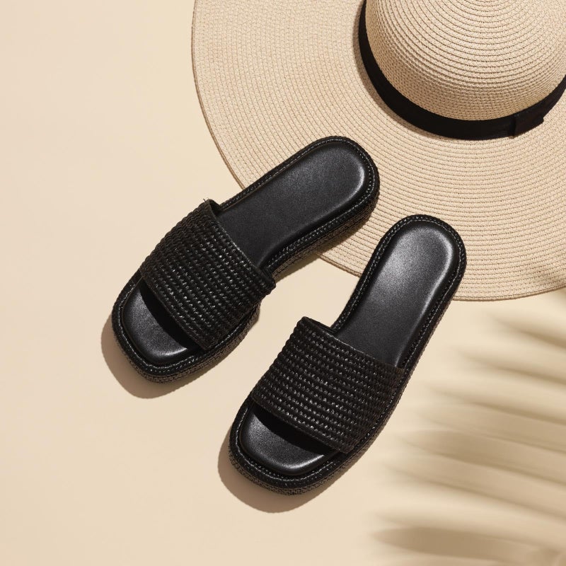 EQAUDES Black Platform Wedge Espadrille Sandals for Women Cute Summer Beach Sandal Woven Straw Raffia Comfortable Dressy Vacation Sandals - Image 4