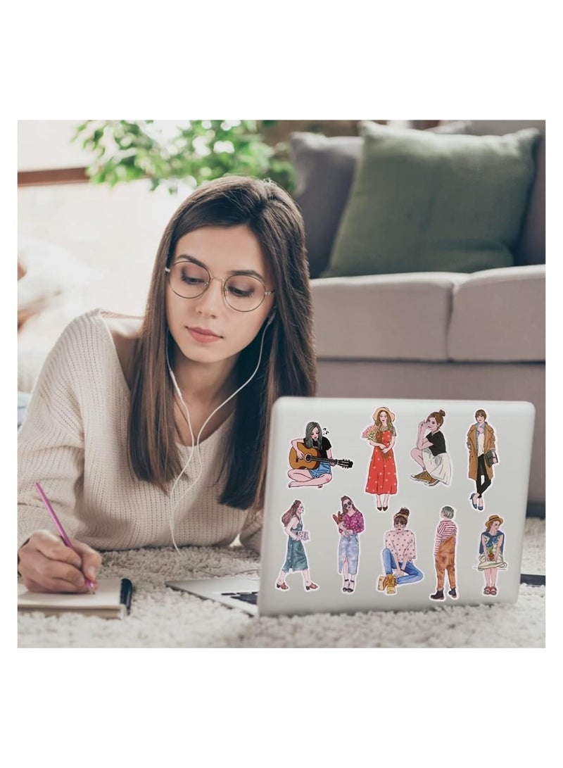 Zikra Scrapbook Stickers Set, Cartoon Hand Painted Girls People Stickers, Vintage People Washi Four Seasons Girls Wear Stickers, Decoration Diary Stickers DIY Crafts Envelop, 160 Pcs - Image 3