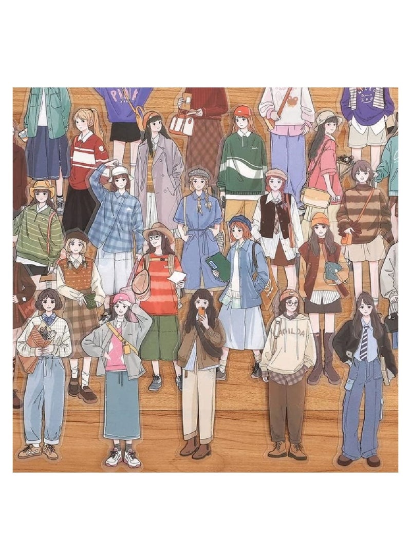 Zikra Scrapbook Stickers Set, Cartoon Hand Painted Girls People Stickers, Vintage People Washi Four Seasons Girls Wear Stickers, Decoration Diary Stickers DIY Crafts Envelop, 160 Pcs - Image 1