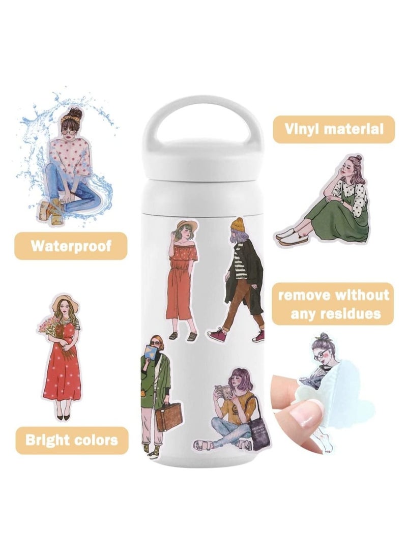 Zikra Scrapbook Stickers Set, Cartoon Hand Painted Girls People Stickers, Vintage People Washi Four Seasons Girls Wear Stickers, Decoration Diary Stickers DIY Crafts Envelop, 160 Pcs - Image 4