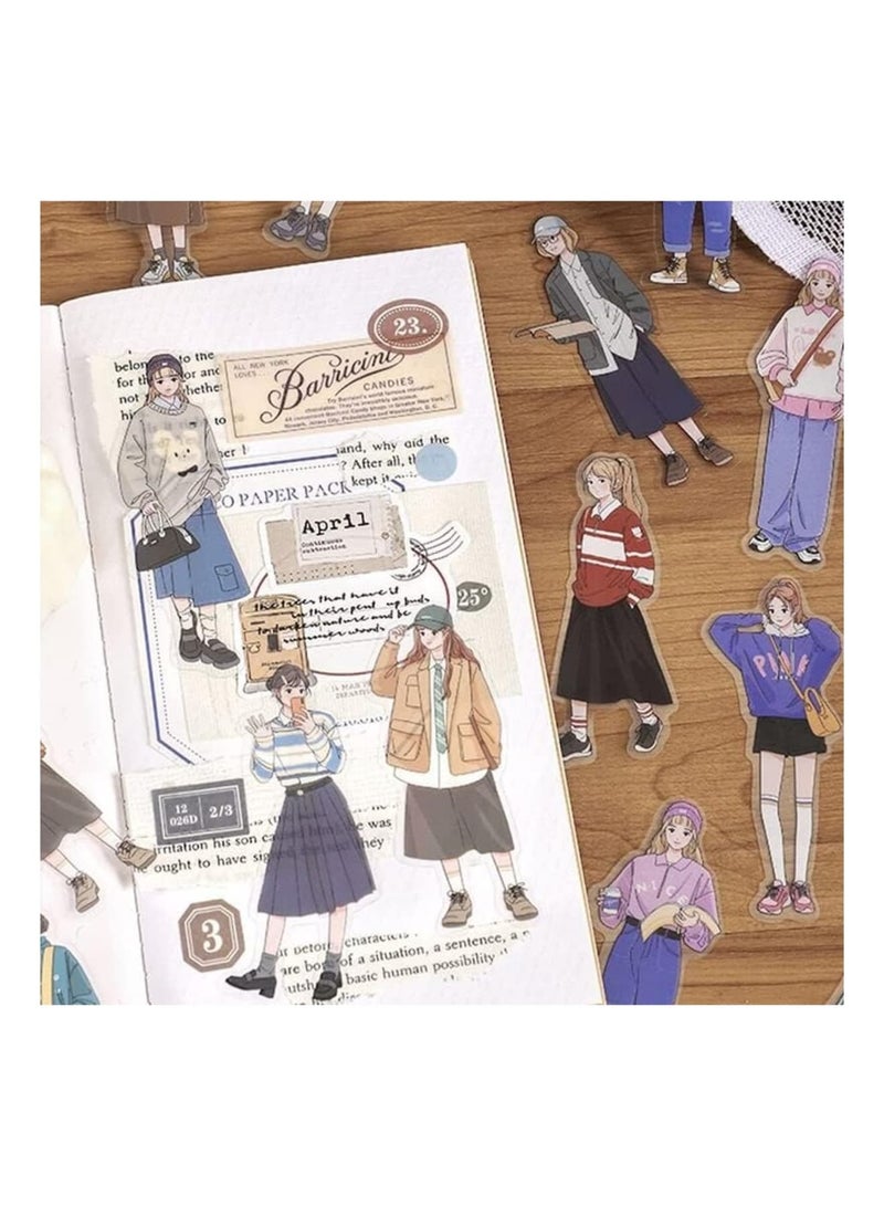 Zikra Scrapbook Stickers Set, Cartoon Hand Painted Girls People Stickers, Vintage People Washi Four Seasons Girls Wear Stickers, Decoration Diary Stickers DIY Crafts Envelop, 160 Pcs - Image 5