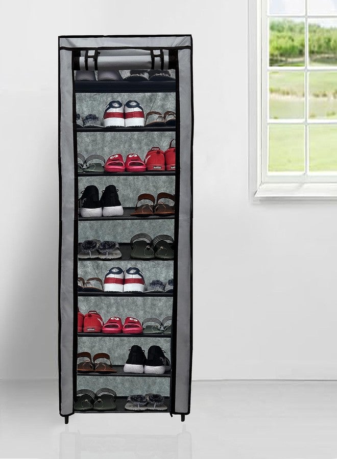 PHILOSHOP® Multipurpose Strong Metal Pipes 9 Rack Shelves Wardrobe (Grey, Metal) - Image 1