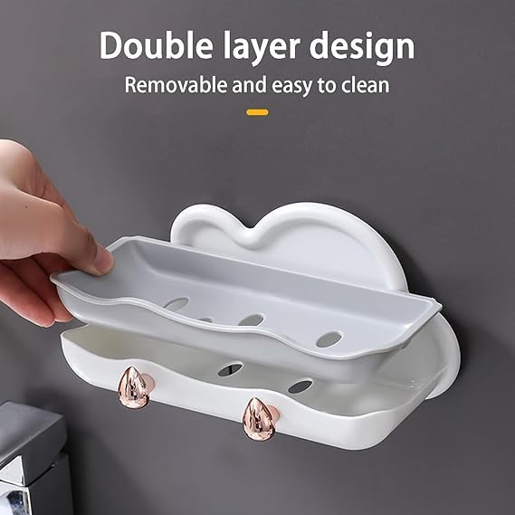 SHOPECOM Plastic Soap Holder Soap stand holder Bathroom Soap Accessories Soap Tray for Bath Shower Wall Rack Drain Home Double Layer Soap Dish with Hanging Hook Wall Mounted Soap Box multicolor1 pcs - Image 3
