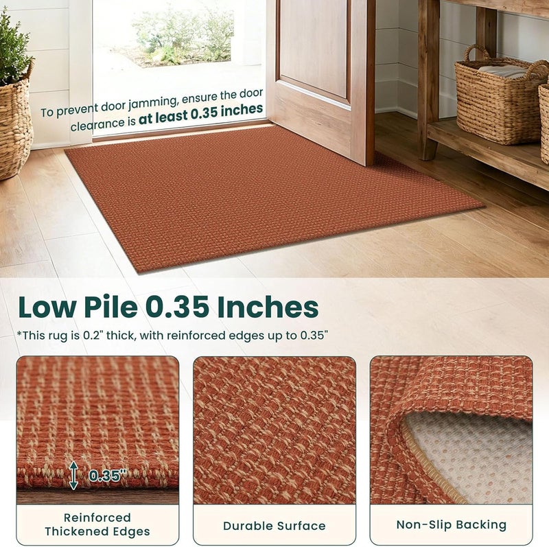 KOZYFLY Runners for Hallways 2x6 ft Washable Kitchen Runner Non Slip Rubber Backed Hall Runners Cotton Entryway Runner Rugs Floor Carpet for Indoor Backdoor Bedroom Kitchen, Orange/Tan - Image 4