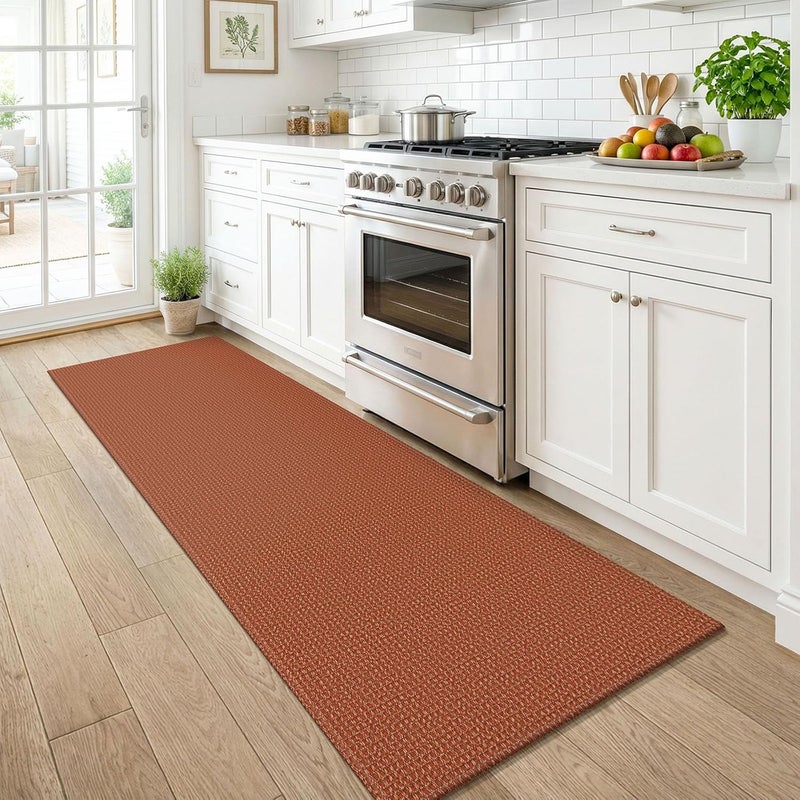 KOZYFLY Runners for Hallways 2x6 ft Washable Kitchen Runner Non Slip Rubber Backed Hall Runners Cotton Entryway Runner Rugs Floor Carpet for Indoor Backdoor Bedroom Kitchen, Orange/Tan - Image 2