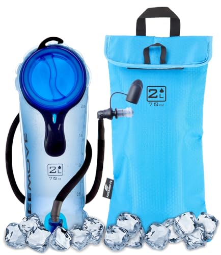 FREEMOVE 2L Hydration Bladder Cooler Bag Keeps Drink Cool Protects Bladders Leak Proof Camel Water Pack for Backpack Tasteless BPA Free TPU Material Quick Release Insulated Tube with OnOff Valve - Image 1