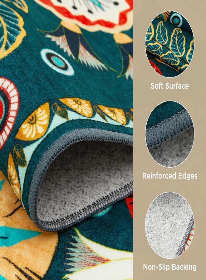 Joydeco Egypt Floral Boho 2x6 Runner Rug for Hallway Entrance, Dark Green Bathroom Kitchen Rug Runner Non Slip Washable, Vintage Ultra-Thin Carpet for Entryway Laundry Room Bed Beside - Image 5