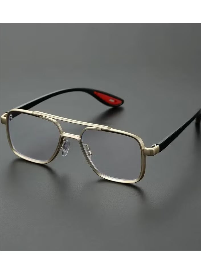 Retro Men's Double Bridge Fashion Clear Glasses - Vintage Casual Style, Gold Frame with Red Accents, Full Rim PC Lenses, Ideal for Daily Wear - Image 1