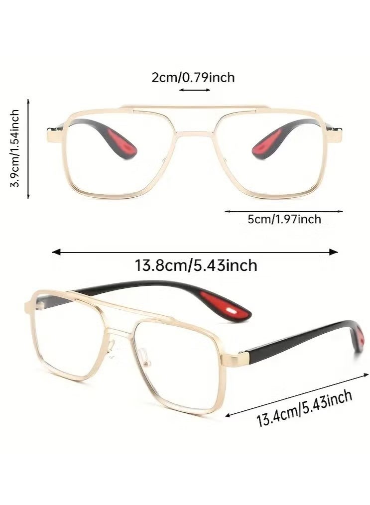 Retro Men's Double Bridge Fashion Clear Glasses - Vintage Casual Style, Gold Frame with Red Accents, Full Rim PC Lenses, Ideal for Daily Wear - Image 5