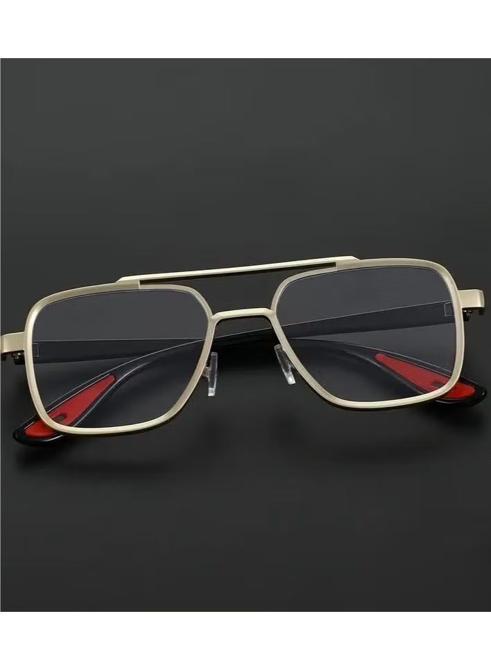 Retro Men's Double Bridge Fashion Clear Glasses - Vintage Casual Style, Gold Frame with Red Accents, Full Rim PC Lenses, Ideal for Daily Wear - Image 4