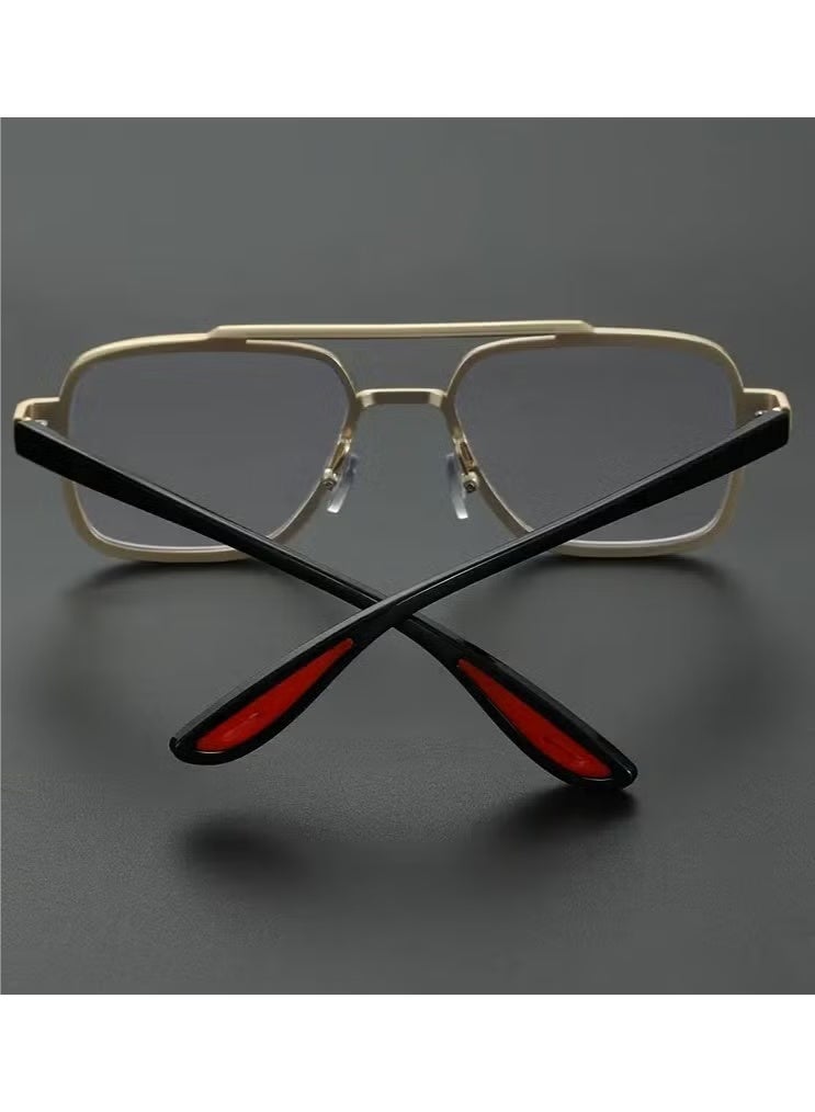 Retro Men's Double Bridge Fashion Clear Glasses - Vintage Casual Style, Gold Frame with Red Accents, Full Rim PC Lenses, Ideal for Daily Wear - Image 3