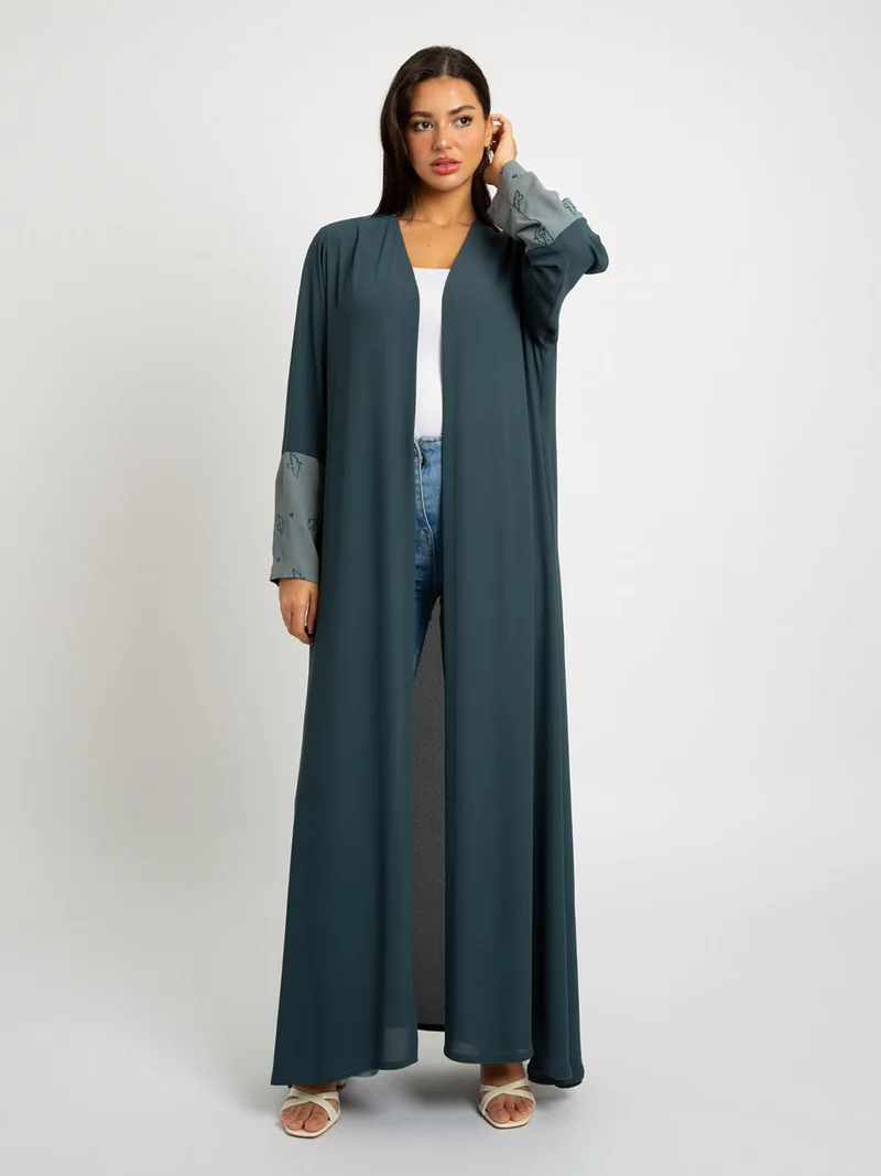 Kaafmeem Teal Peaceful Sky A-cut Abaya