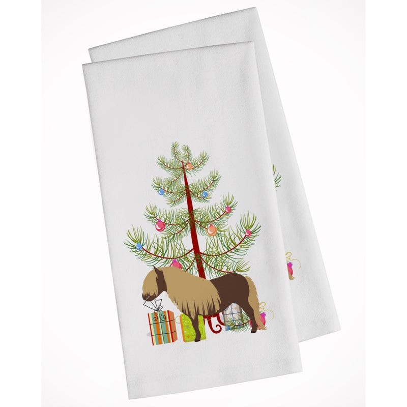 Caroline's Treasures Shetland Pony Horse Christmas White Kitchen Towel Set of 2