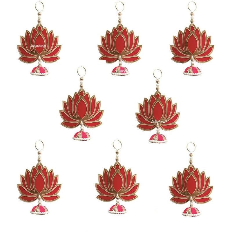 RR Crafts RR Crafts Handmade Wall Decor Lotus with jhumki Style Hanging for Home DecorDiwali and All Festival Home Decoration 6 PCSOnam Thorana Wall Hanging Thornam Color Red - Image 1