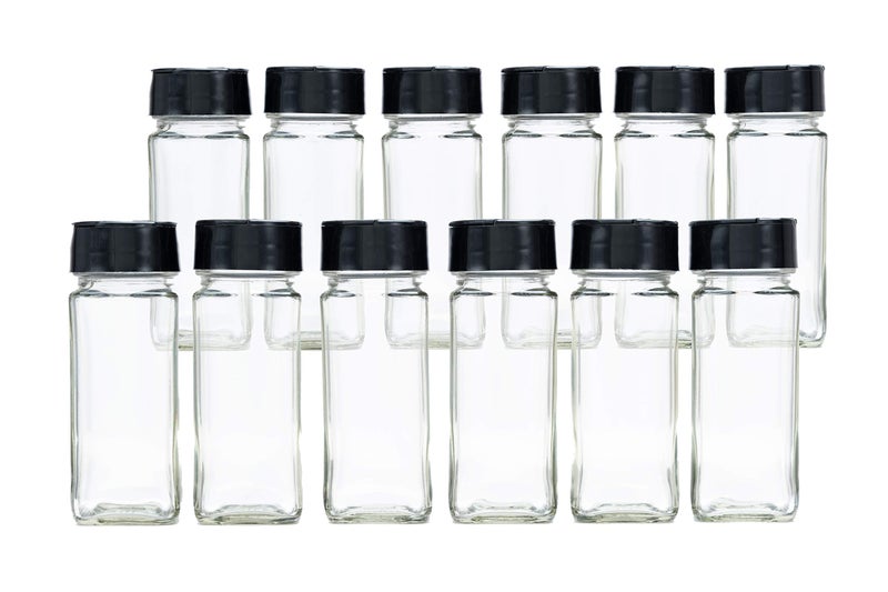 Vasukie Salt & Pepper Square Glass Spice Jar with Black Sifter Two Sided Sifter Cap,Masala jar Spice Container (Each Bottle 120ml)(14 Piece) - Image 1