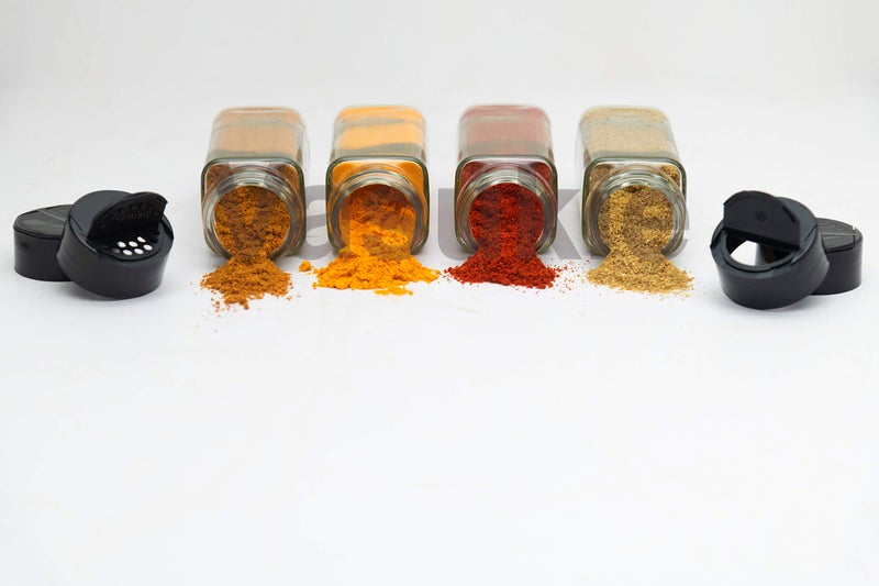 Vasukie Salt & Pepper Square Glass Spice Jar with Black Sifter Two Sided Sifter Cap,Masala jar Spice Container (Each Bottle 120ml)(14 Piece) - Image 5