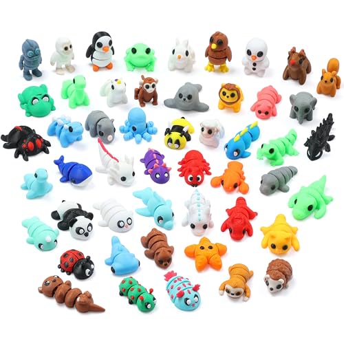 MONJITA 50 pcs Mini 3D Printed Animal Figurines Flexible Articulated Fidget Toys Cute Desk Decor Party Favors Goodie Bag Stuffers Gifts for Kids Carnival Prizes Graduation Rewards 50pcs - Image 1