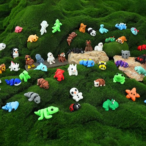 MONJITA 50 pcs Mini 3D Printed Animal Figurines Flexible Articulated Fidget Toys Cute Desk Decor Party Favors Goodie Bag Stuffers Gifts for Kids Carnival Prizes Graduation Rewards 50pcs - Image 5