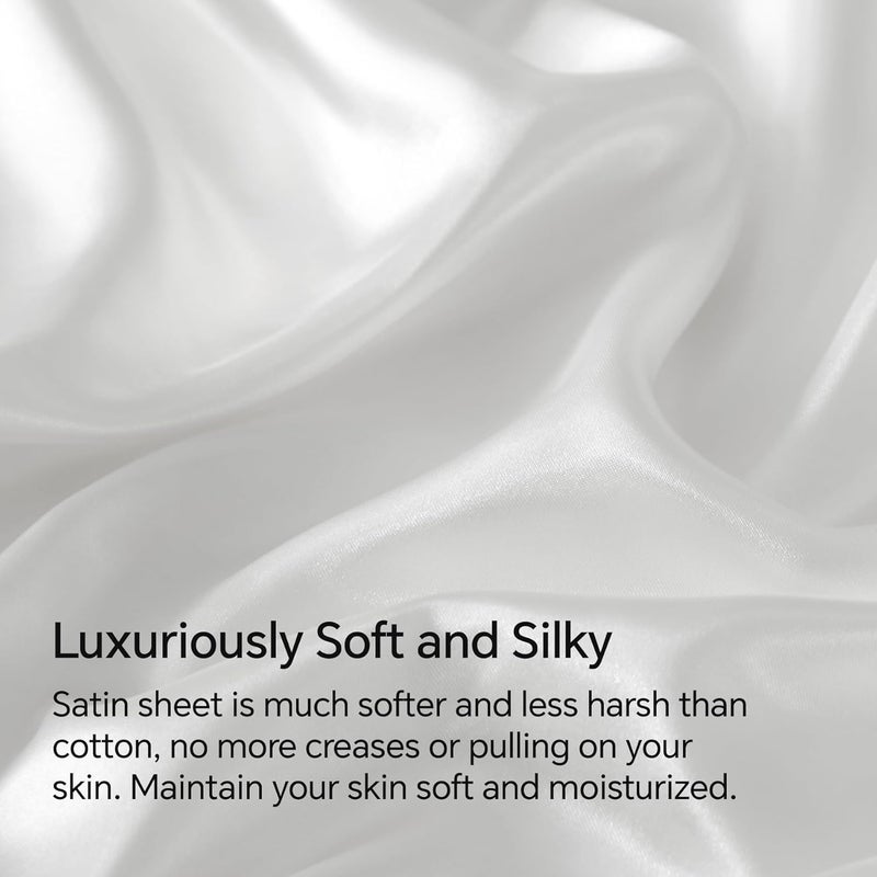 BEDELITE Satin Sheets Twin XL Size Bed Set, Luxury Soft White Silky Sheets for Hair and Skin, Similar to Silk Bed Sheets Set 3 Pieces （1 Deep Pocket Fitted Sheet, 1 Flat Sheet, and 1 Pillowcase） - Image 3