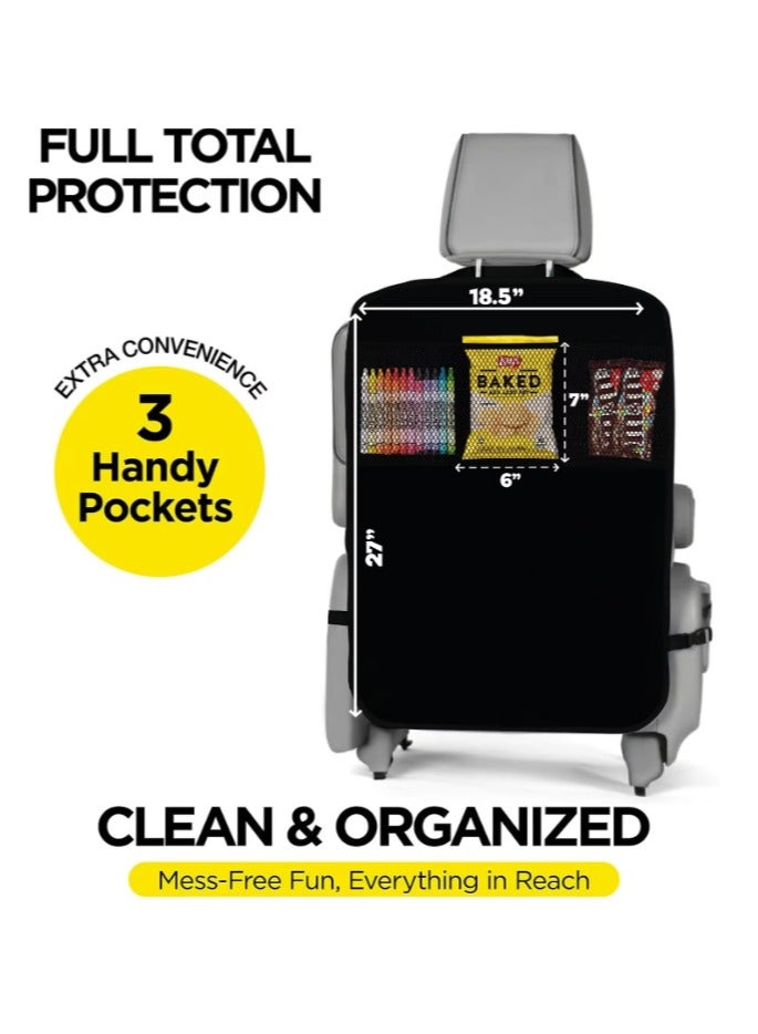 Car seat back protectors with 3 organizational pockets, 2-pack waterproof fabric seat back covers, extra-large rear seat protectors, and a child kick guard for the back seat. - Image 2