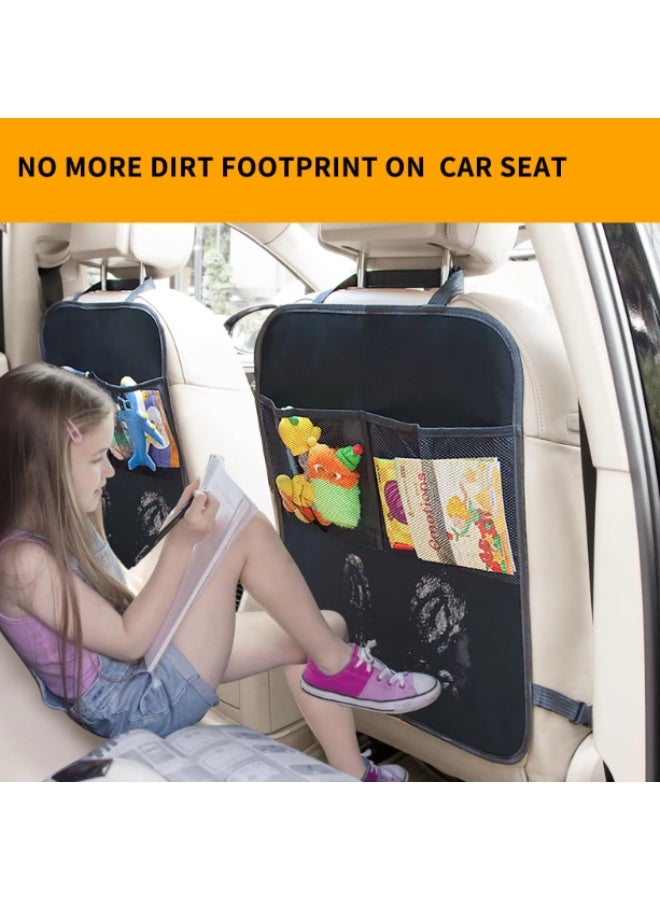 Car seat back protectors with 3 organizational pockets, 2-pack waterproof fabric seat back covers, extra-large rear seat protectors, and a child kick guard for the back seat. - Image 4