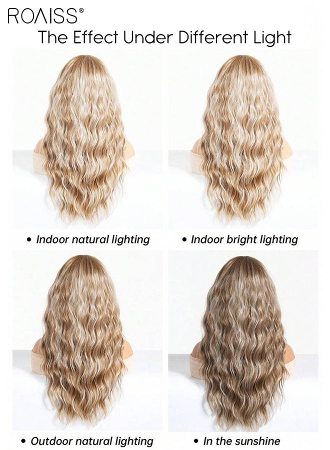 roaiss Long Curly Wig with Middle-parted Bangs for Women, Natural Soft Synthetic Heat Resistant Hair Wig for Wedding Cosplay Party Daily Use, Blonde Mixed Light Brown, 61cm (24 inches)  - Image 4