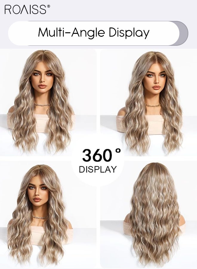 roaiss Long Curly Wig with Middle-parted Bangs for Women, Natural Soft Synthetic Heat Resistant Hair Wig for Wedding Cosplay Party Daily Use, Blonde Mixed Light Brown, 61cm (24 inches)  - Image 3