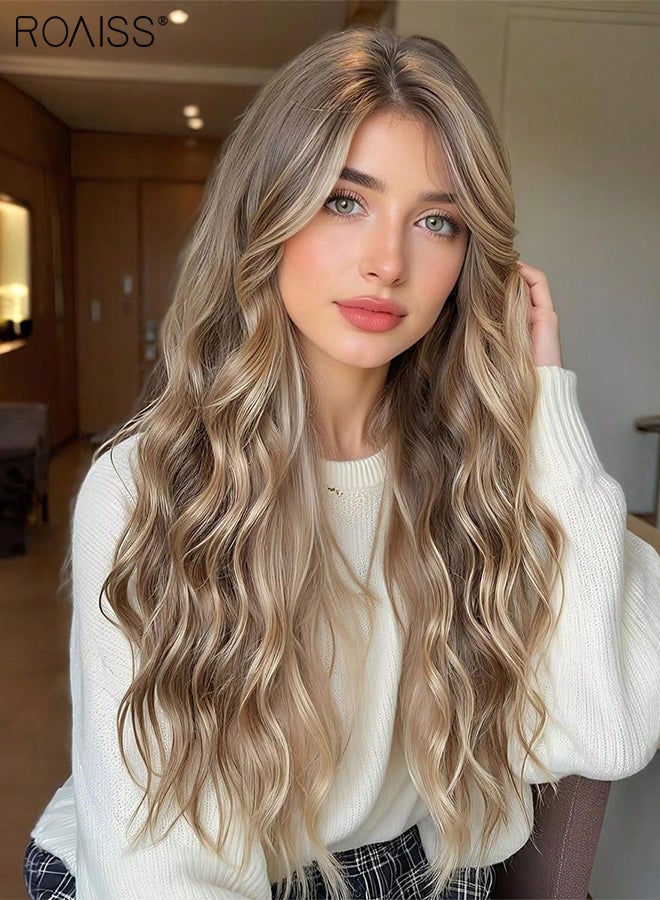 roaiss Long Curly Wig with Middle-parted Bangs for Women, Natural Soft Synthetic Heat Resistant Hair Wig for Wedding Cosplay Party Daily Use, Blonde Mixed Light Brown, 61cm (24 inches)  - Image 5