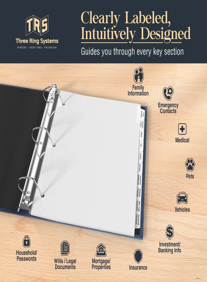 Three Ring Systems Legacy Planning Portfolio - Professional Linen Binder 3 Ring Portfolio Organizer, Legacy Planning Kit with 1.5 Inch Round Ring for Office, Business, or Event Officiant Use - Linen Kit (Navy Linen) - Image 4