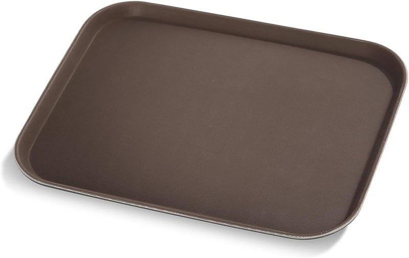 Vague Rectangular Shape Non Slip Plastic Tray with Rubber, 30 cm x 40 cm Size, Brown - Image 1
