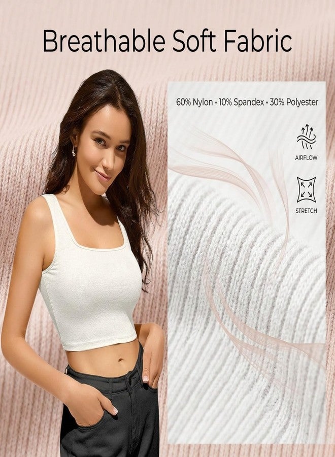 Berry&Bird BERRY BIRD Stylish Women's Sleeveless Square Neck Ribbed Crop Tops For Gym, Beach,And Casual Stylish Wear Classic Fit Tank Top, White - Image 3