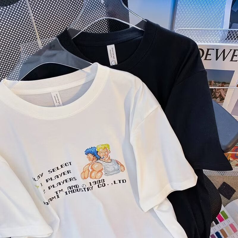 Short-Sleeved T-Shirt Men'S Trendy Brand Summer Loose Five-Point Sleeve Internet Trendy Ins Simple Printed Top - Image 1