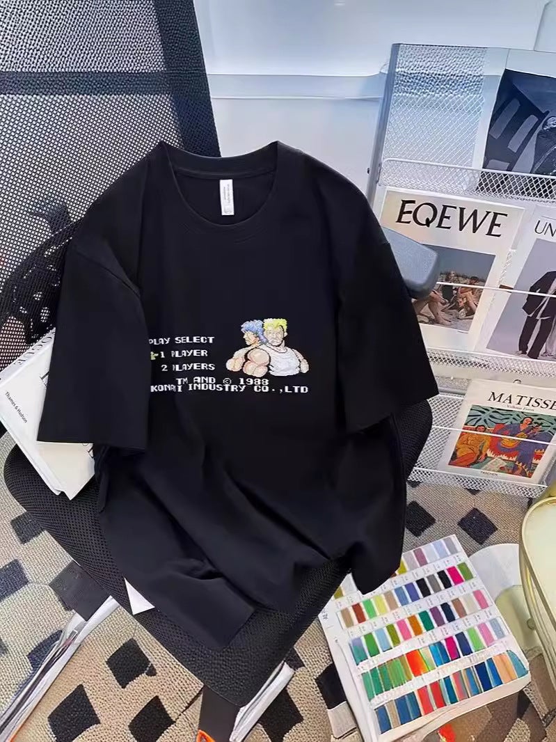 Short-Sleeved T-Shirt Men'S Trendy Brand Summer Loose Five-Point Sleeve Internet Trendy Ins Simple Printed Top - Image 2