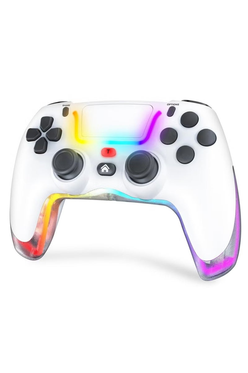 Anmi Anmi Wireless Controller for PS4, Controller with Joystick/Dual Vibration/6-Axis Gyro/RGB Modes/Macro M1,M2/Turbo Boost Compatible with PS4/Pro/Slim/Switch/PC- White
