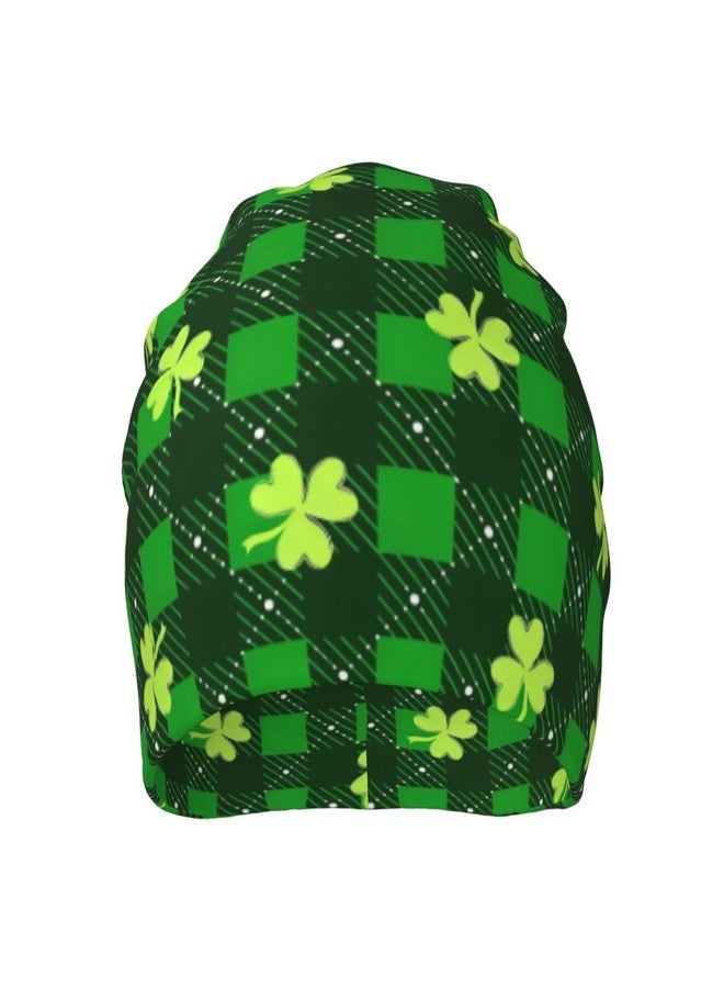 FalePrint Beanie Hat Printed St. Patrick's Day Green Clover Chequered Plaid Comfortable Knitted Cap for Men Women,Thin Stretch Knit Slouchy Cancer Chemo Sleep Hat Unisex Turban Hat Headwear Warm Soft Skull Cap - Image 2