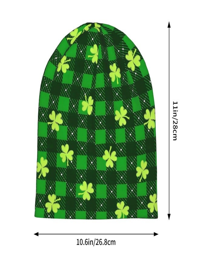 FalePrint Beanie Hat Printed St. Patrick's Day Green Clover Chequered Plaid Comfortable Knitted Cap for Men Women,Thin Stretch Knit Slouchy Cancer Chemo Sleep Hat Unisex Turban Hat Headwear Warm Soft Skull Cap - Image 5
