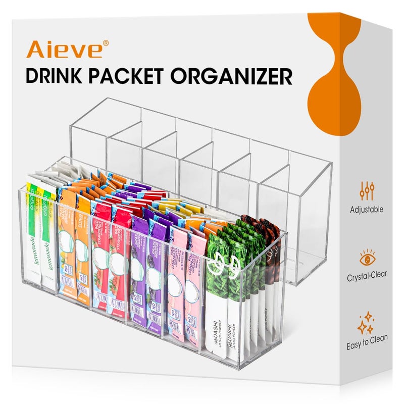 AIEVE 2 Pack Drink Packet Organizer, Water Drink Packet Holder with Removable Dividers for Pantry Organizers and Storage, Water Flavor Powder Mix Holder for Kitchen Storage Organization - Image 1