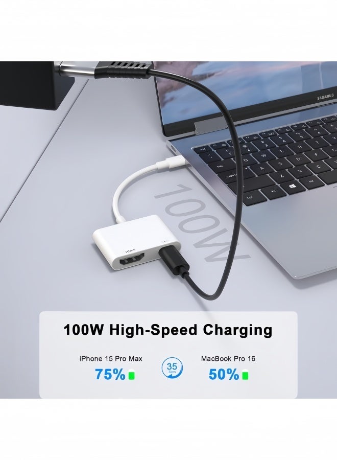 الصفحة الرئيسية محول USB C إلى HDMI 4K@60Hz مع شحن بقوة 100 وات - لأجهزة iPhone 16/16 Plus/16 Pro/16 Pro Max/15/15 Plus/15 Pro/15 Pro Max و iPad Pro و HDTV والشاشات - Image 4