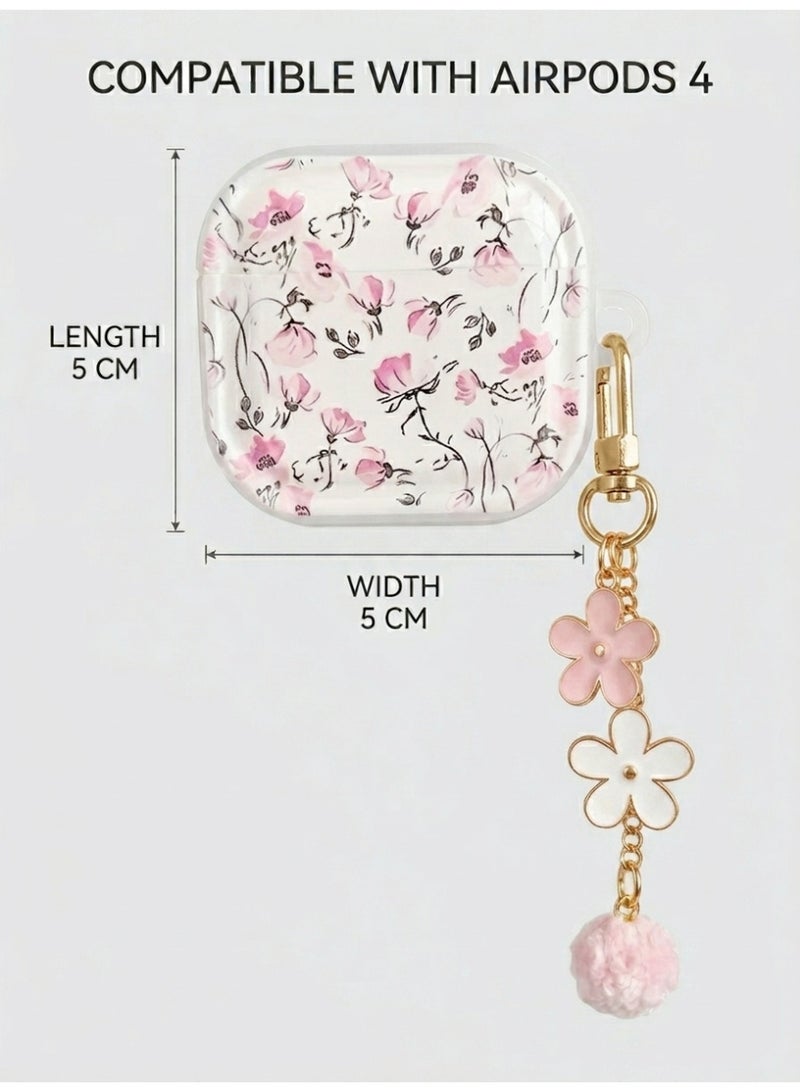 Aura Style Floral AirPods 4 Case with Keychain Charm, Clear Protective Shockproof Cover, Pink - Image 2
