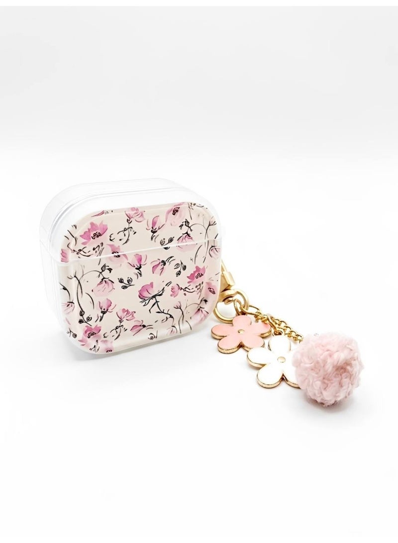 Aura Style Floral AirPods 4 Case with Keychain Charm, Clear Protective Shockproof Cover, Pink - Image 3