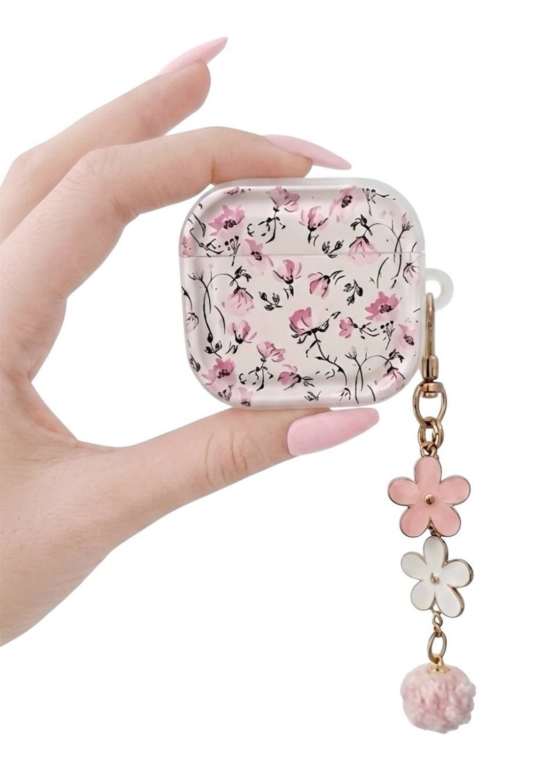 Aura Style Floral AirPods 4 Case with Keychain Charm, Clear Protective Shockproof Cover, Pink - Image 4